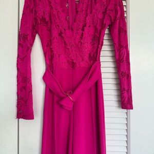 Chic Fuchsia Lace Long Sleeve Jumpsuit